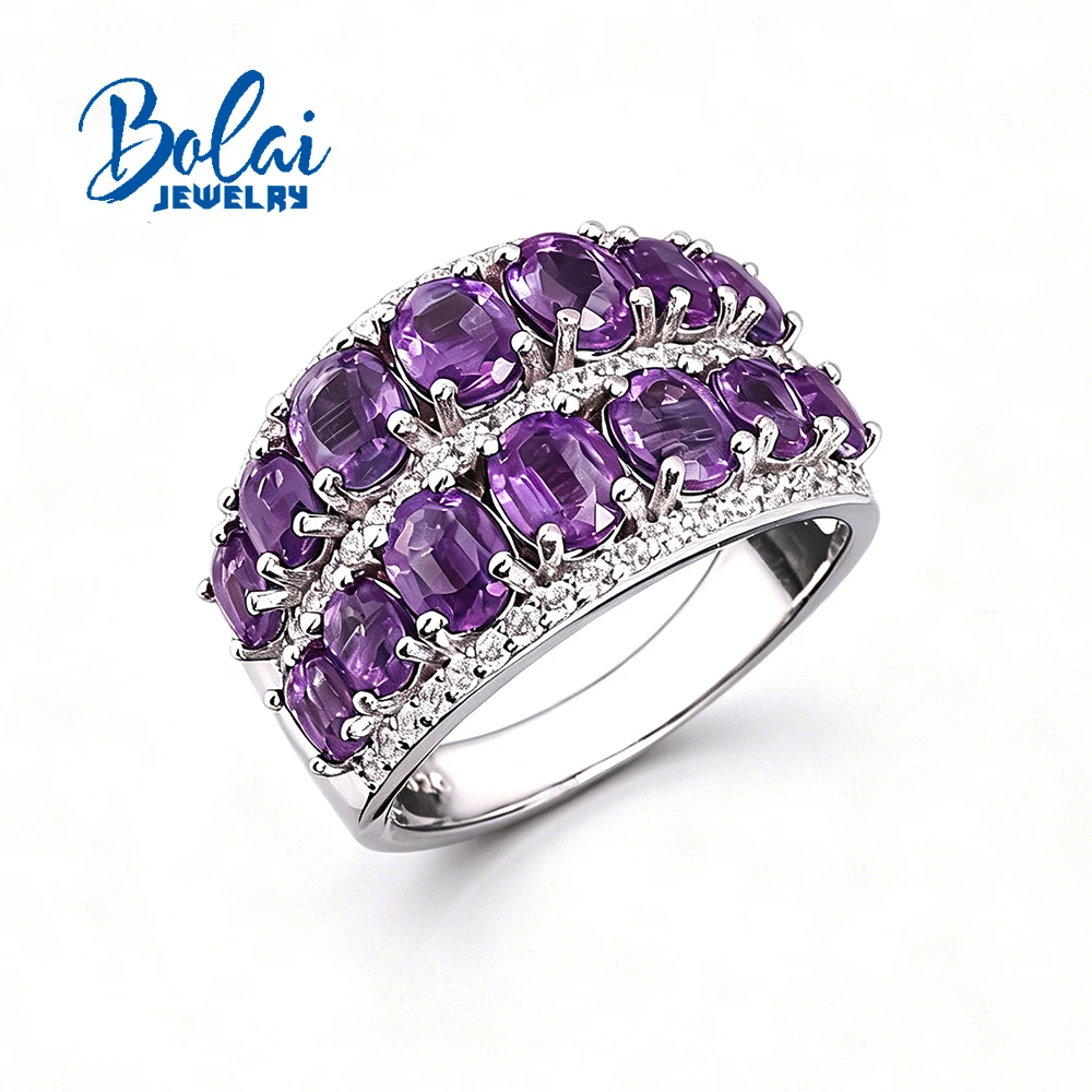 Light Luxury 925 Sterling Silver Ring Natural Amethyst February Birthstone Fine Jewelry for Women's Anniversary Banquet Wear