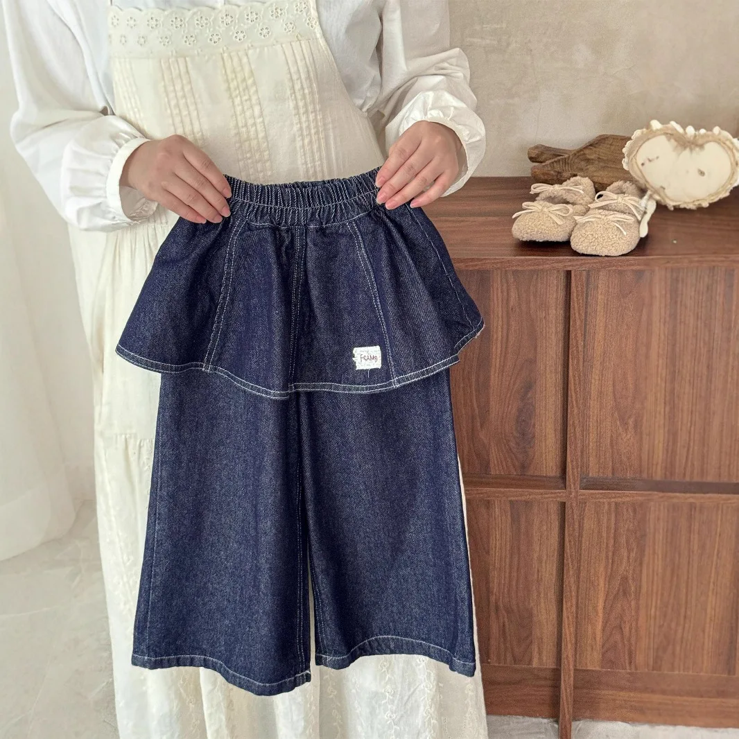 2025 Korean Spring Autumn New Girls Versatile Pants Denim Skirt and Pants with Fart Curtain Stylish Layered Wear