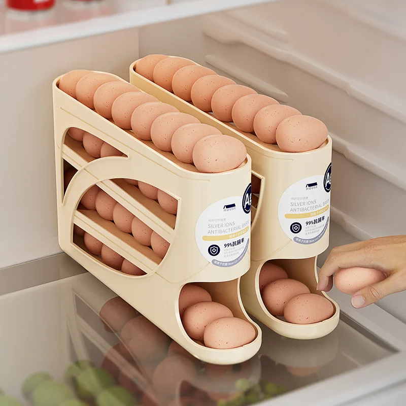 

4 Tiers Egg Holder for Fridge,Auto Rolling Fridge Egg Dispenser,Egg Rack Large Capacity Egg Organizer Storage for Refrigerator