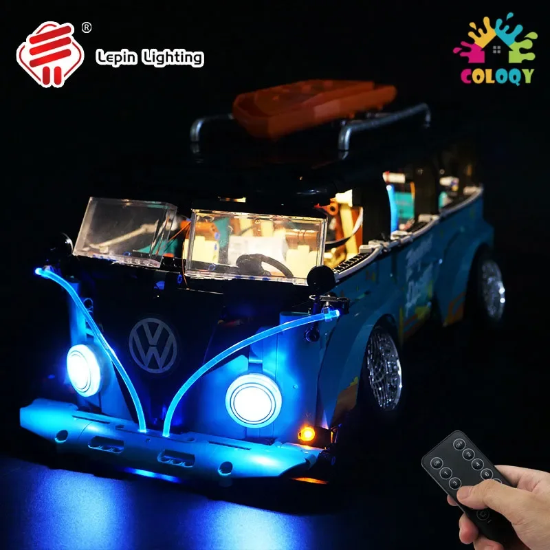 DIY building block LED lighting is suitable for VW T2 modified camping car electroplating blue model sports car MOC 10279 K box