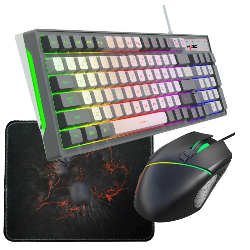 Gaming Keyboards Mouse Pad Combo 96Keys RGBs Backlit 6400DPI Cord Set for Office Q1JF