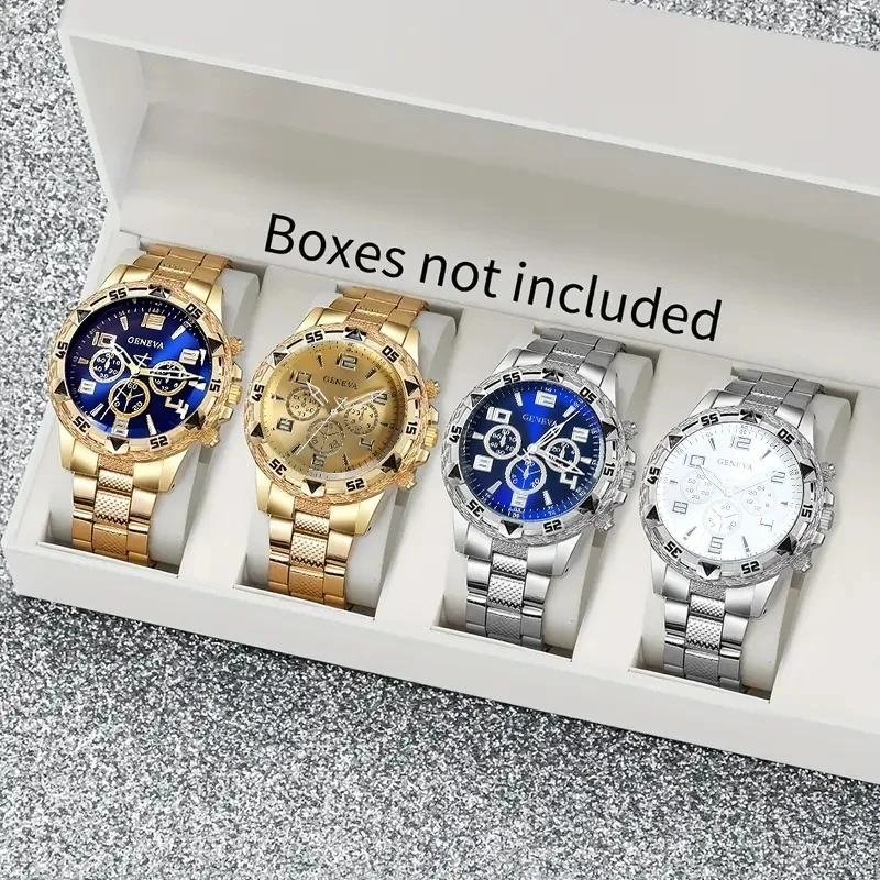 طقم ساعات كلاسيكية فاخرة للرجال، ساعات كوارتز دائرية بحزام من الفولاذ المقاوم للصدأ، أفضل هدية للعطلات. #1