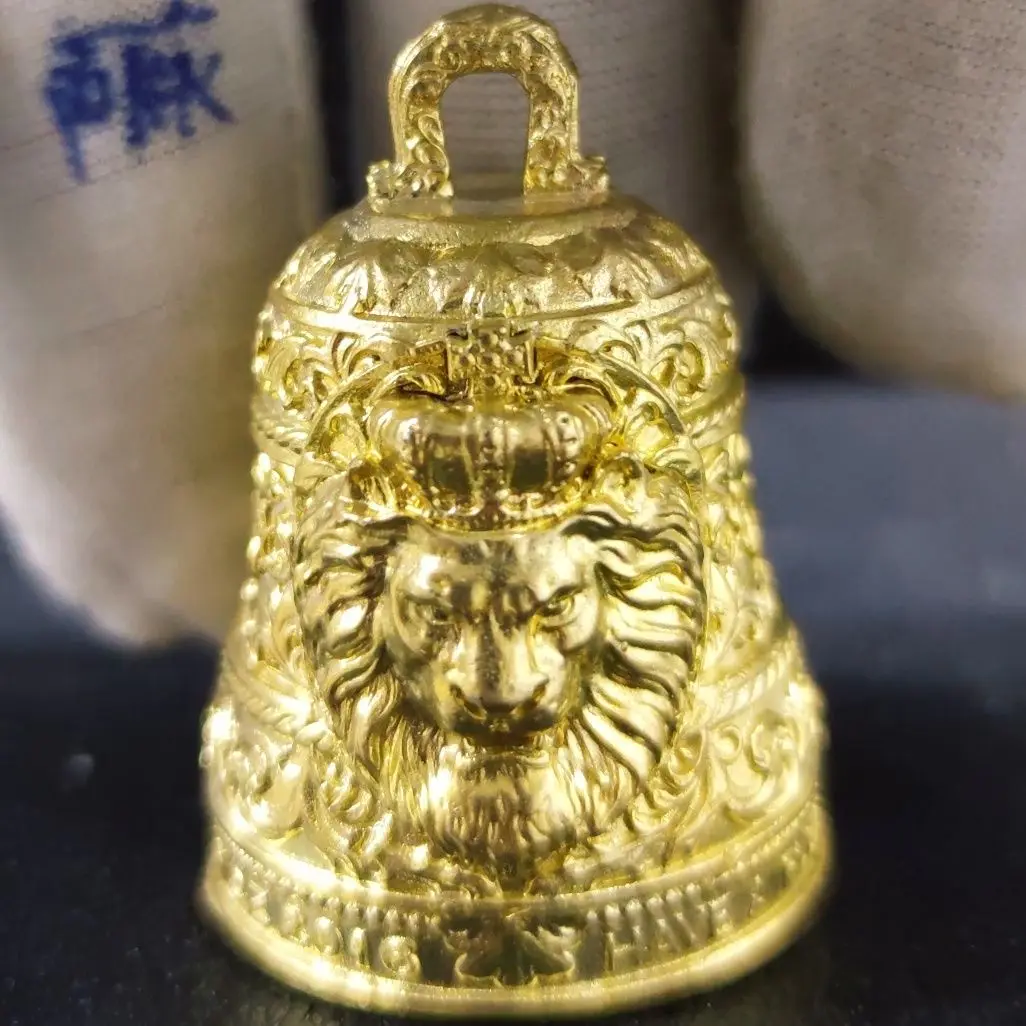 

Copper Crowned Lion Bell Pendant - 4.2cm Vintage Desktop Ornament for Keychain/Decor, Gift with Engraved Detail