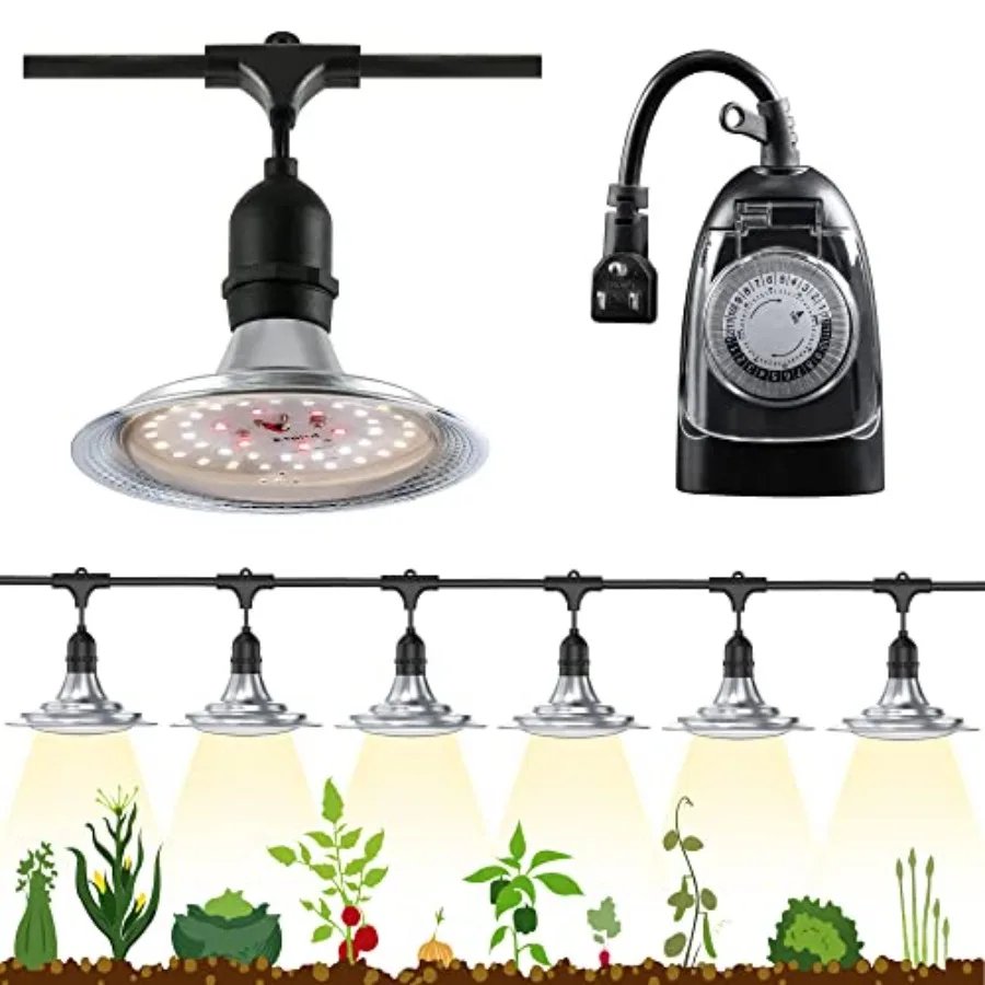 

Уличная светодиодная лампа для растений с таймером, 6 лампочек, полный спектр, водонепроницаемая, сертифицированная UL, гирлянда для выращивания растений