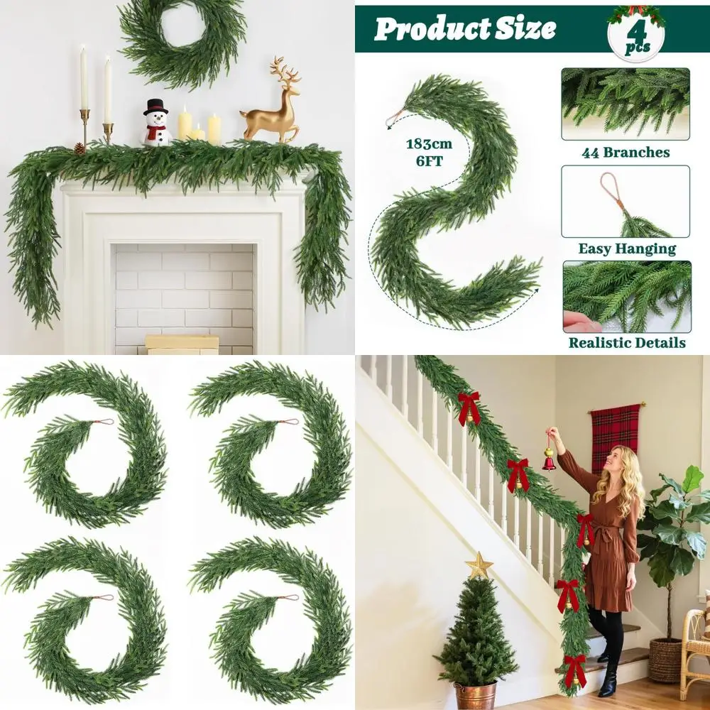 

Реалистичные 6-футовые искусственные зеленые гирлянды, рождественская сосна из 4 предметов, идеально подходят для внутренних и наружных украшений, мантии, стола, лестницы, камика
