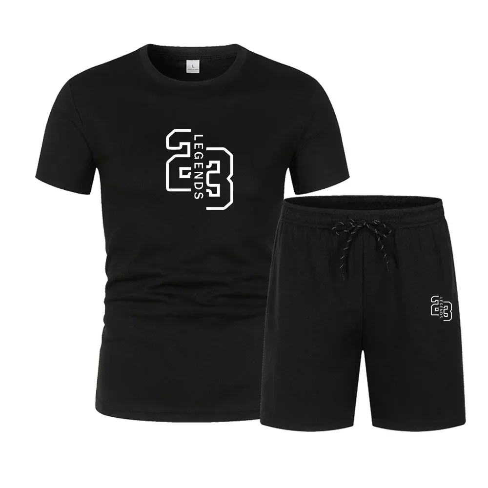 

Men's Running T-shirt and Shorts 2-piece Set Round Neck Elastic Sports and Leisure Fitness Set Comfortable Quick Drying Set