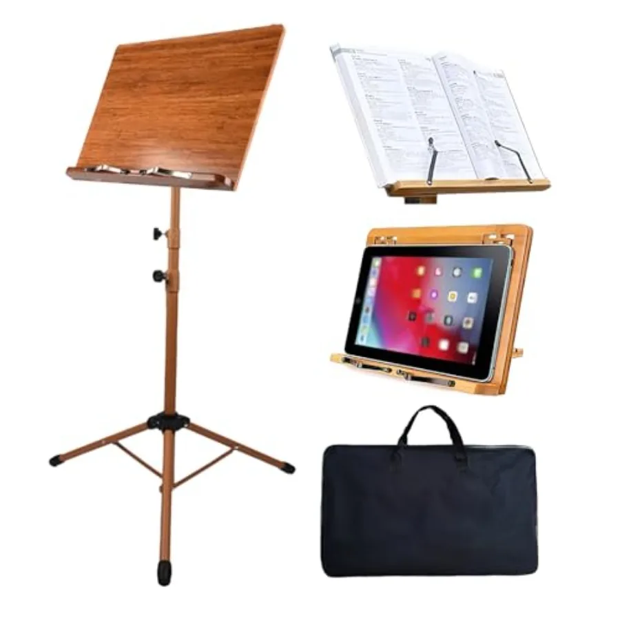 

Portable Sheet Music Stand with Carrying Bag Made of Wooden and Metal Build Bamboo Conductor Podium Lectern Metal Stand Foldabl