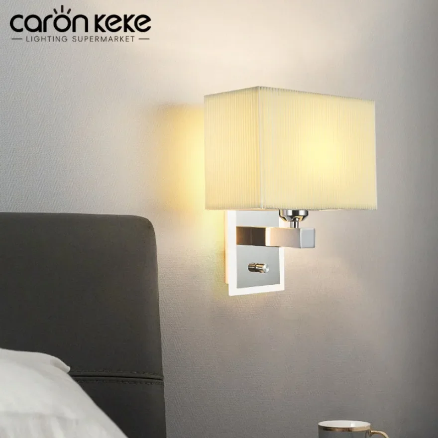 Modern LED Wall Light E27 Nordic Minimalist Fabric Decorative Light Bedroom Bedside Corridor with Rotary Switch Decorative Light
