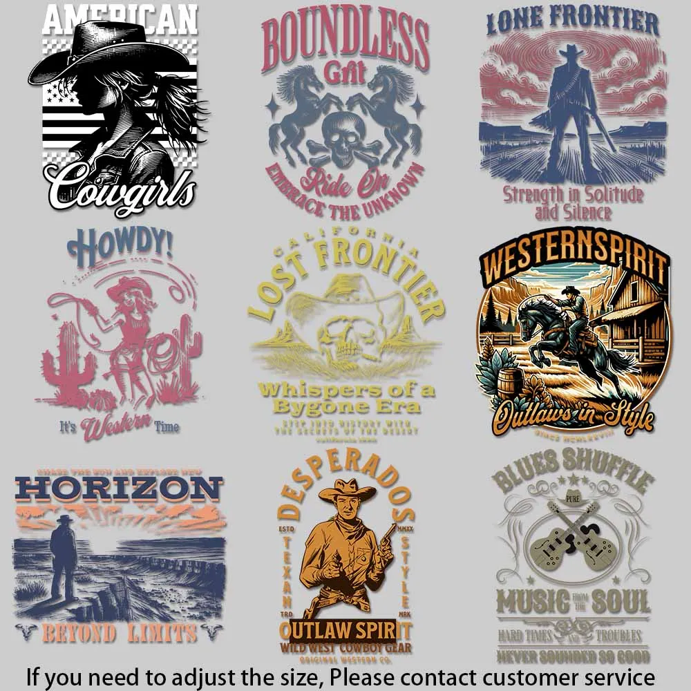 Wild West style Posters Western Adventure related Visuals Heat Transfers for Clothing Quick Application, Instant Style DIY