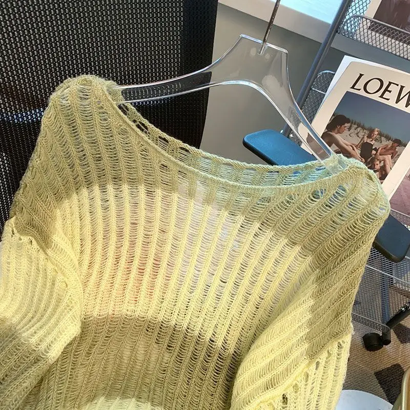 

Women's Striped Lace Knit Cardigan Summer Lightweight Cover-Up Loose Long Sleeve Sweet Boho Top