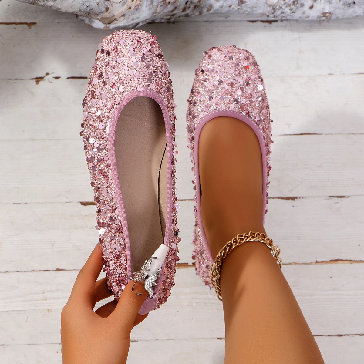 Women Shoes Spring Autumn Casual Shallow Mouth Set of Ballet Flat Fashion Designer Shoe Luxury Sequins Loafers Non Slip Female