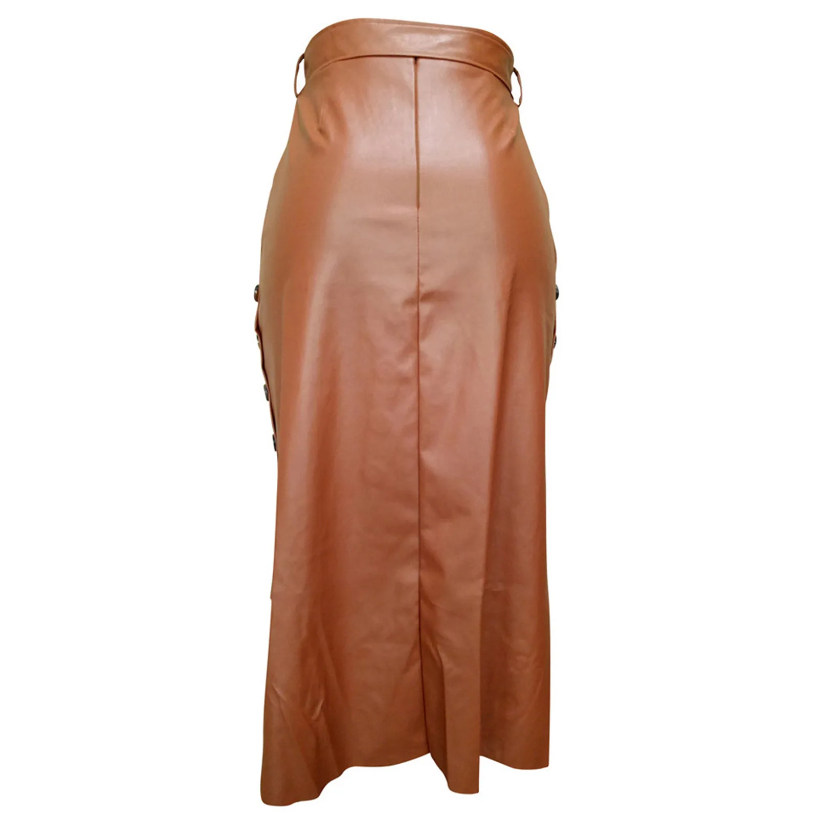 

Faux Leather Pencil Skirt High Waist Split Lady's Half Body Midi Hip Skirt for Work Cocktail Party