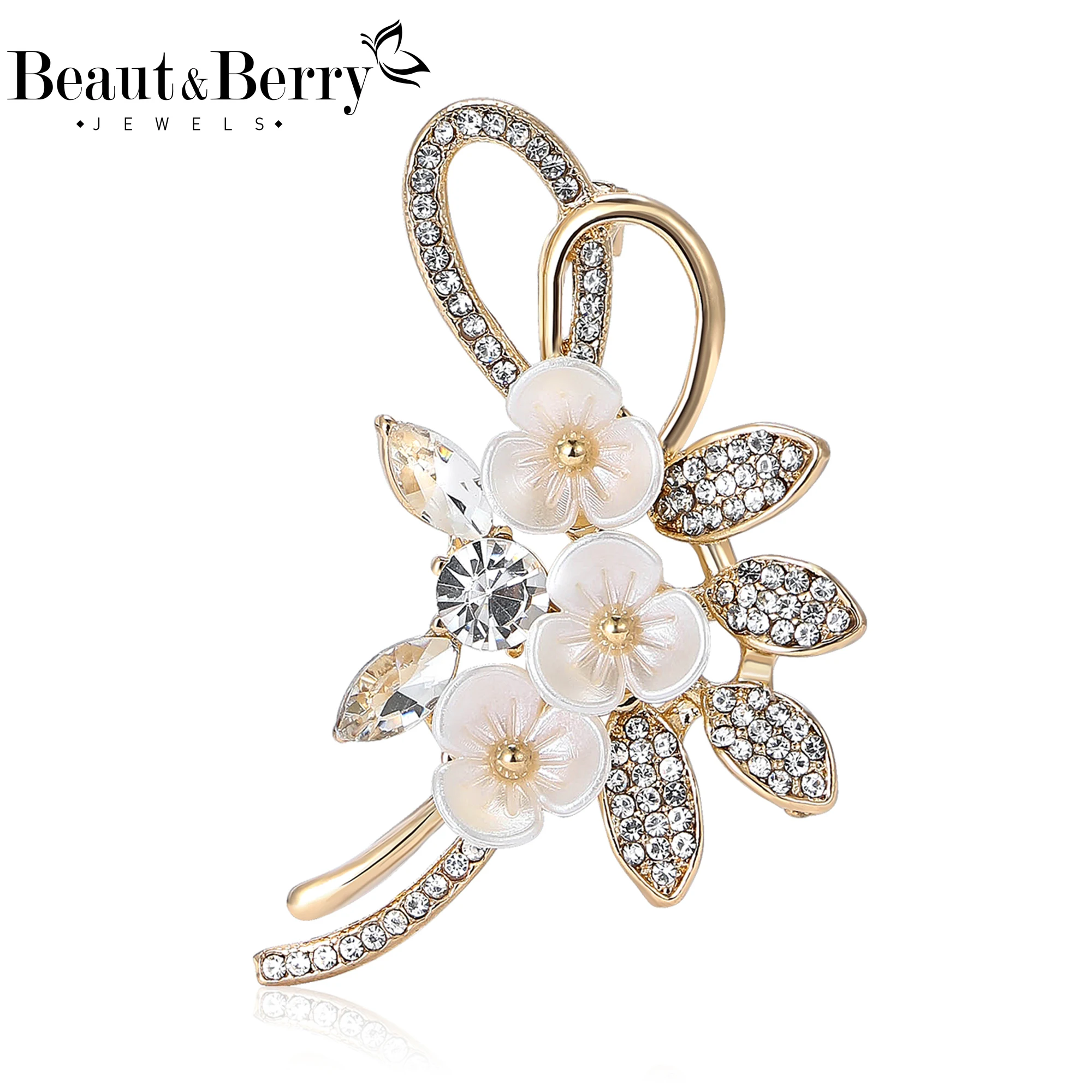 

Beaut&Berry Luxury Rhinestone Plum Flower Brooches for Women Unisex Plant Pins Casual Party Jewelry Accessories Gifts Decoration