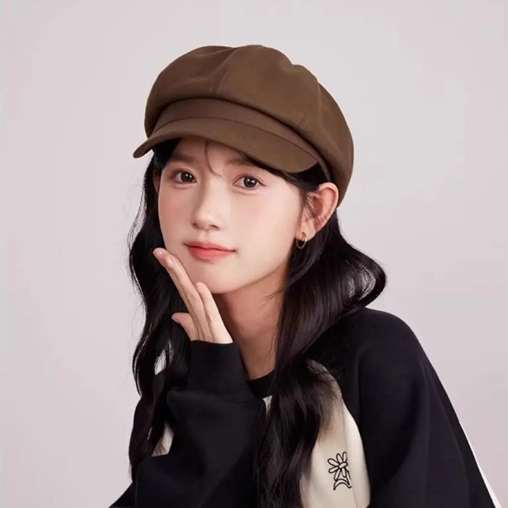 

Casual Duck Tongue Retro Berets Hat Octagonal Solid Color Vintage Newsboy Cap Y2k JK Painter Cap Female
