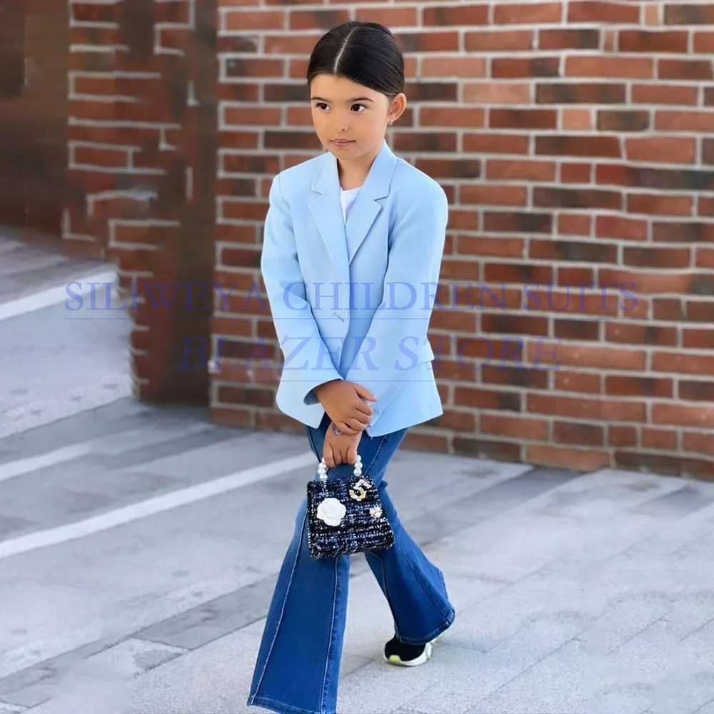 

Customzied Girls Clothing 2 Piece Jacket Pants Sets Formal Single Button Notch Lapel Outfits Sets Daily Children Suits Blazer