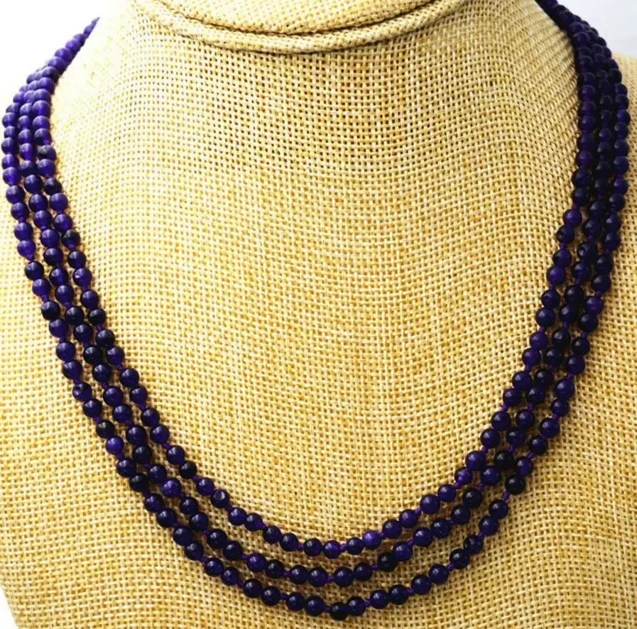 Fashion jewelry   NEW Fashion jewelry 3 rows 4 mm Russias amethysts bead necklace 17-19 