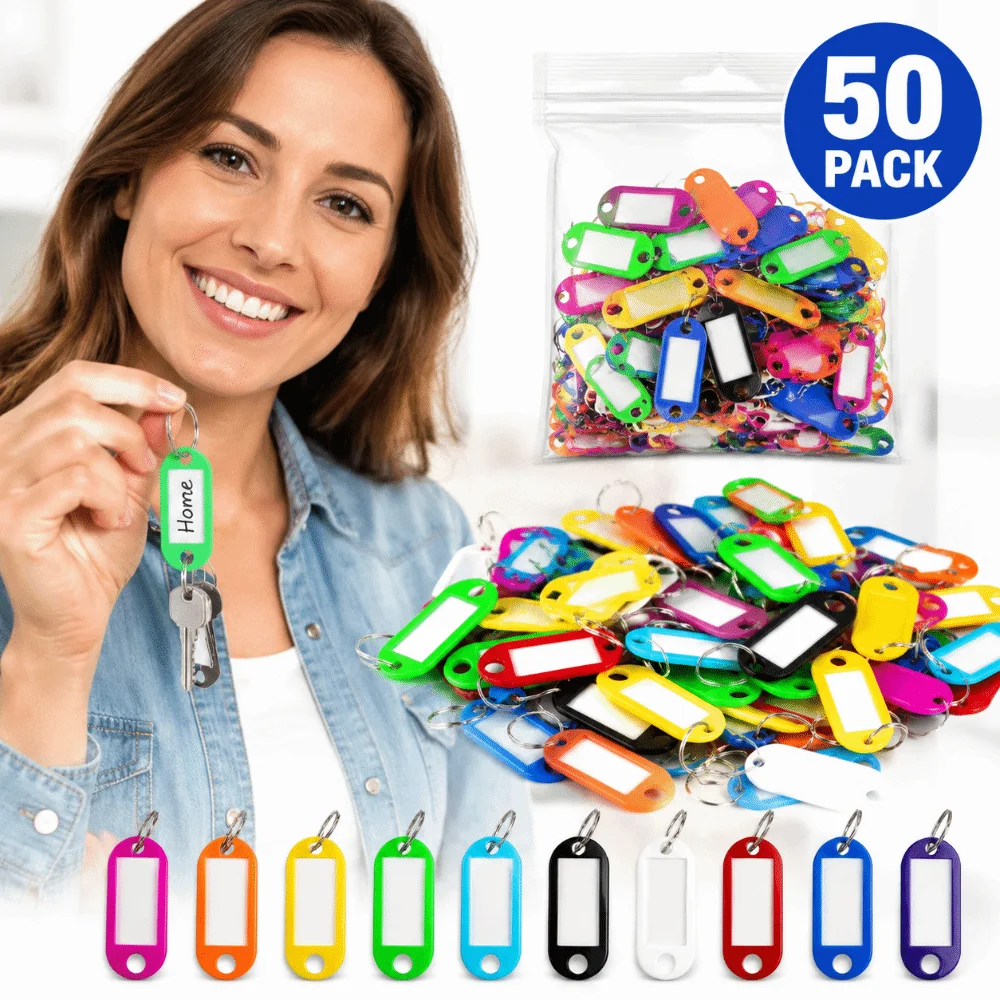 50pcs Colorful Plastic Key Tags Label Window Card Label Keychain Key Tags Key Ring Split Ring Luggage ID Tags Classification