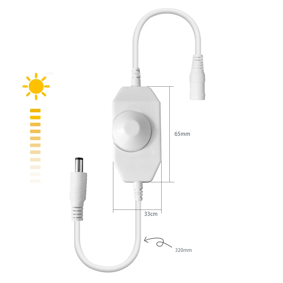 White Knob Dimmer Controller for LED Strip Light Temperature Control Knob Switch Adjust Brightness Adjustment DC Head Connect