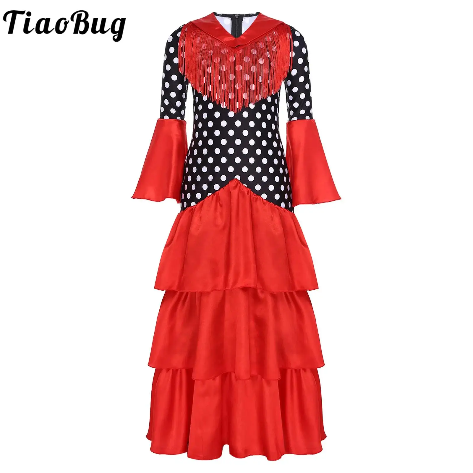 Menina crianças flamenco espanhol dança desempenho traje queimado manga em camadas plissado bolinhas vestido para flamenco palco dança wear