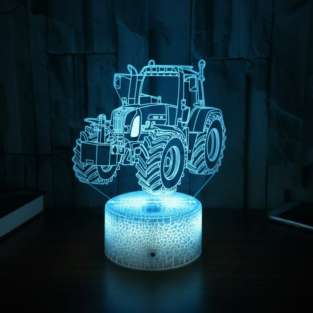 Tractor 3D Night Light for Kids LED Table Lamp USB 7/16 Colors Changing Acrylic Nightlight for Bedroom Boys Birthday Decor Gift
