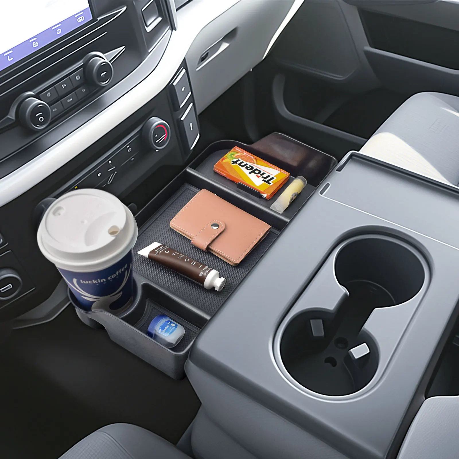 

Front Center Seat Headrest Storage Organizer for 2011-2025 Ford F150 F250 F350 F450 F550 F650 Armrest Car Container Storage Box