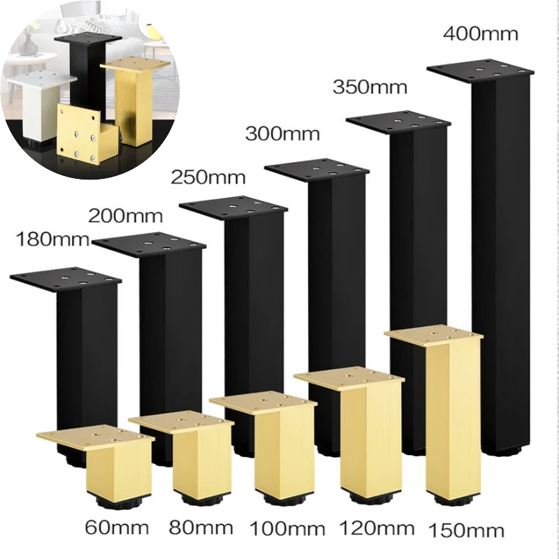 4Pcs Adjustable Furniture Legs, Aluminum Alloy Sofa Bed Table Cabinet Feet, Black/Gold/White Square Tube Leveling Support Feet
