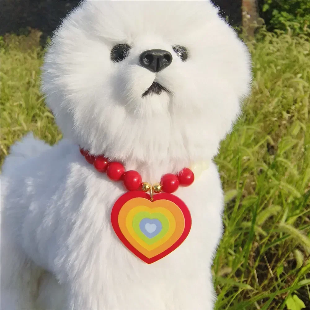 الملونة القلب قلادة الحيوانات الأليفة اللؤلؤ طوق القط طوق مجوهرات لطيف جرو اكسسوارات الكلب سلسلة تشيهواهوا الزفاف مجوهرات الحيوانات الأليفة الاشياء #2