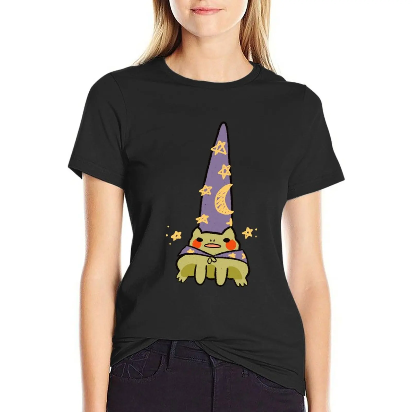 

Wizard frog T-Shirt graphics tees Blouse black t shirts for Women