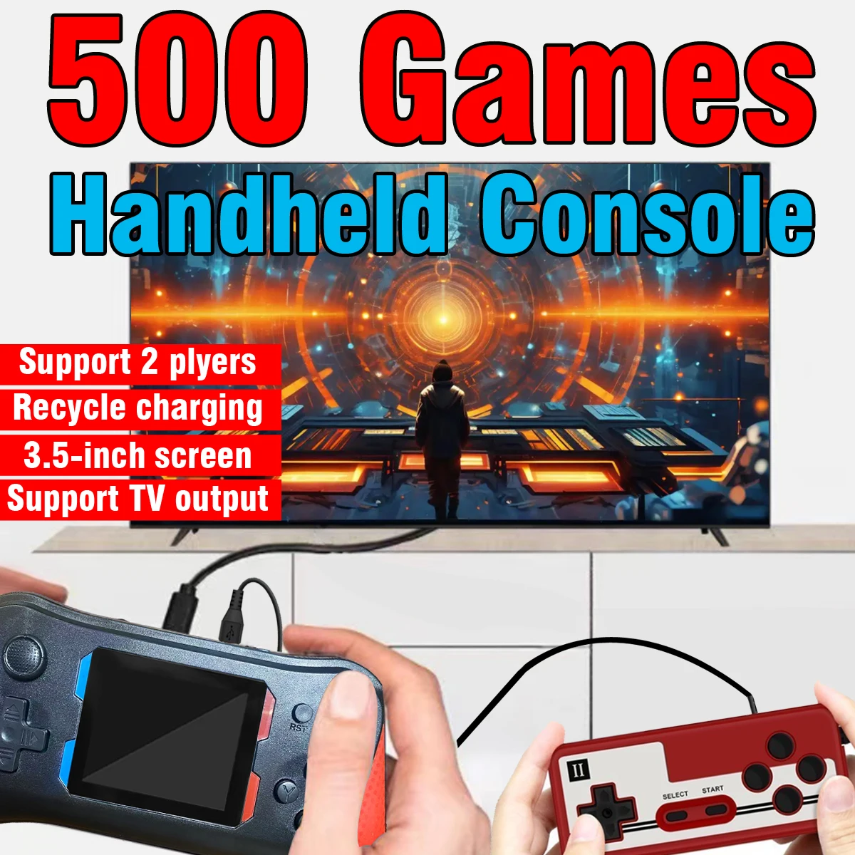 

X7M Min Portable 2 Players Video Handheld Game Consoles Players 500 Games Devices Support Connect TV