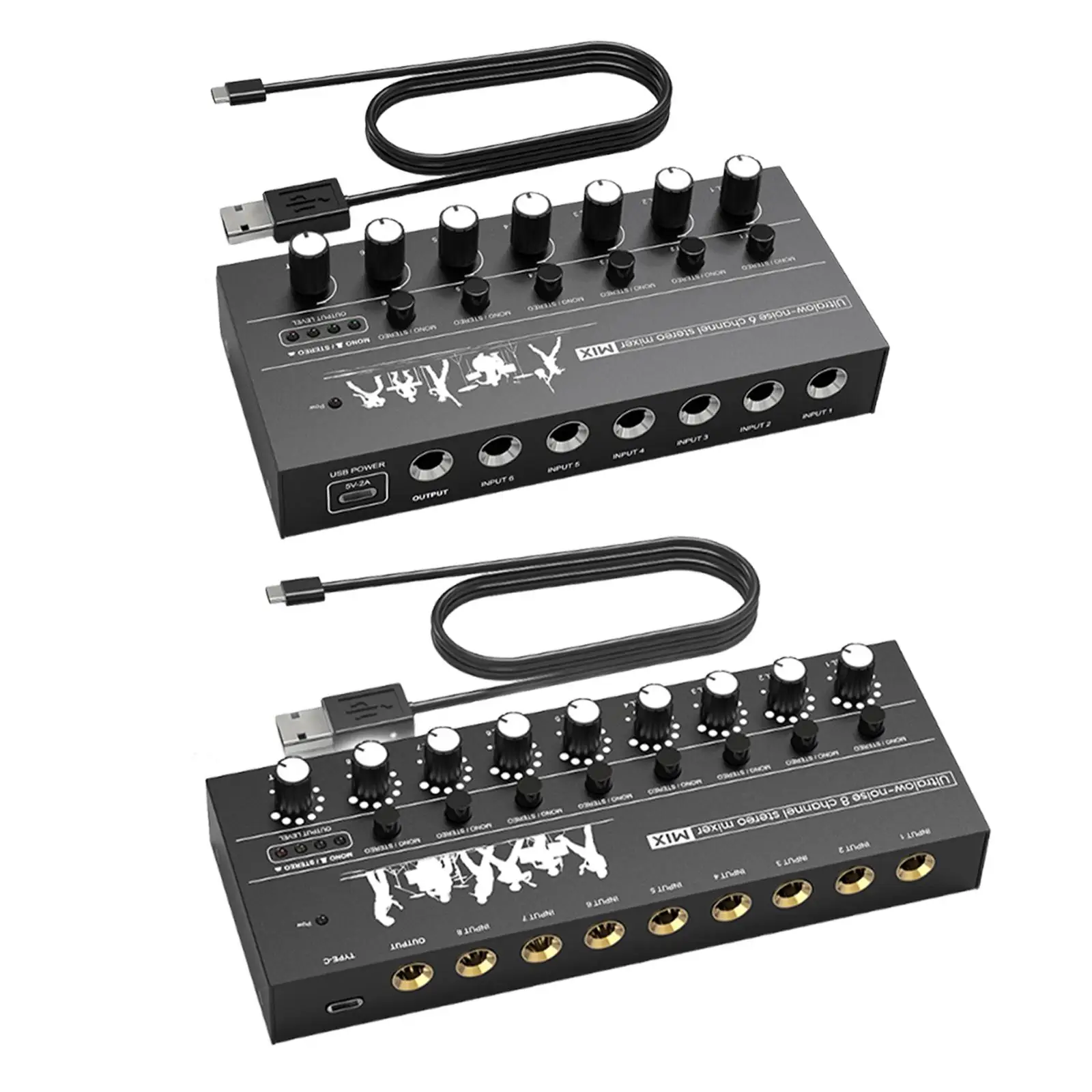 Line Mixer Professional Compact Portable DC5V Mini Audio Mixer Stereo/Mono TRS Output and Input for Bass PC Speaker Phone Club