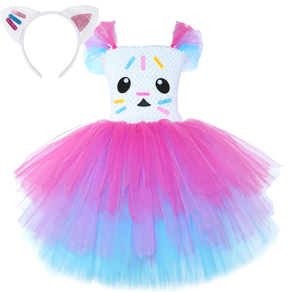 Gabby Dollhouse Costume for Girls Cartoon Cakey Cat Tutu Princess Dress 3 Layers Baby Kids Carnival Halloween Birthday Dress Up