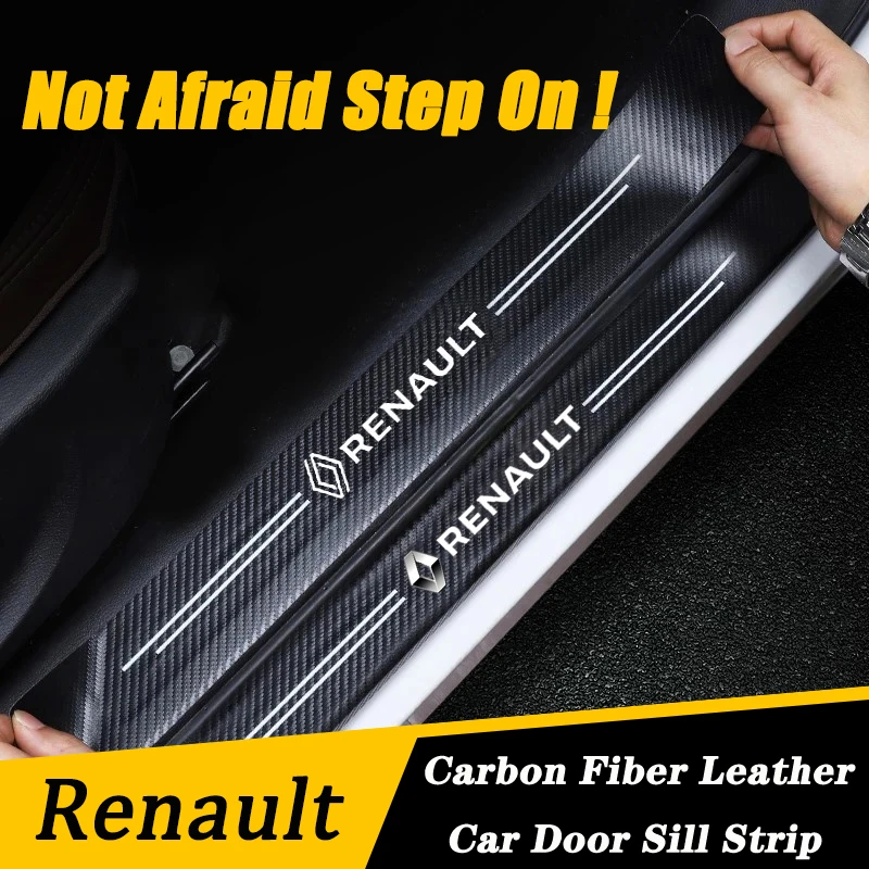 1/4/5 Piezas de Adhesivos Decorativos de Fibra de Carbono para el Umbral de la Puerta del Coche, para Renault RS Clio Megane 2 3 4 Captur Trafic Twingo Scenic 2