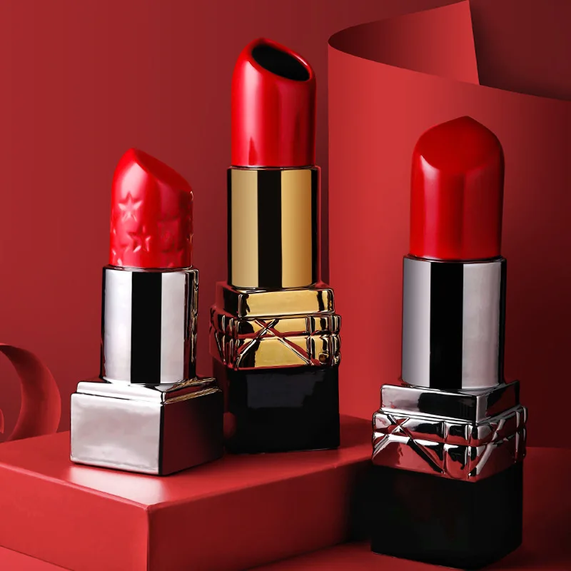 Lipstick vase, cosmetics, ceramic ornaments, creative home decorations, flower arrangements, hot-selling light luxury electropla