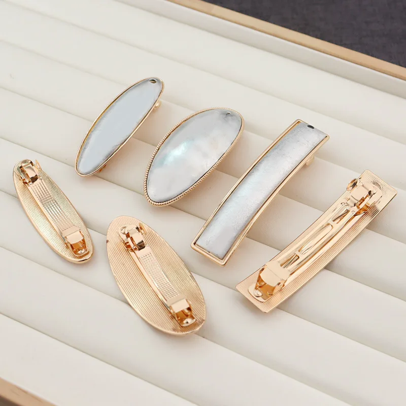 

5PCS Rectangle Oval French Barrettes With Cover to Attach Fabric Plain Alloy Automatic Hair Clips for Handmade Hair Accessories