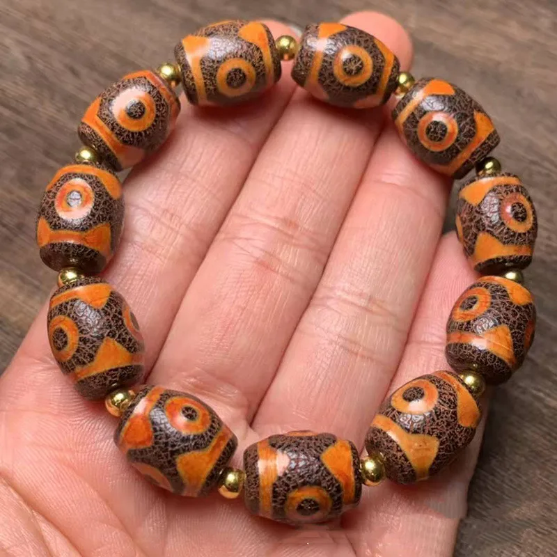 Natural Tibetan Old Agate Three-eyed Beads Bracelets for Men and Women Ethnic Retro Bracelet