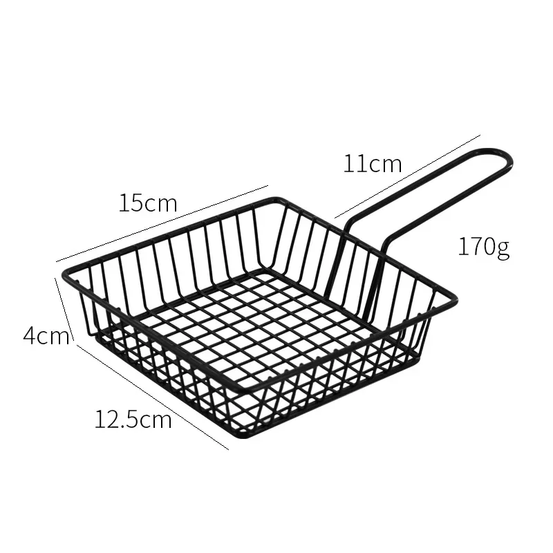 Square Carbon Steel Snack Basket Creative Fried Chicken French Fries Potato Chips Snack Basket American Restaurant Snack Basket