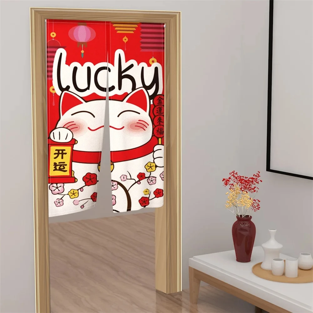 Japanese Door Curtain Noren Ukiyo-e Colorful Lucky Cat Series Painted Kitchen Bedroom Hallway Shading Entrance Customizable