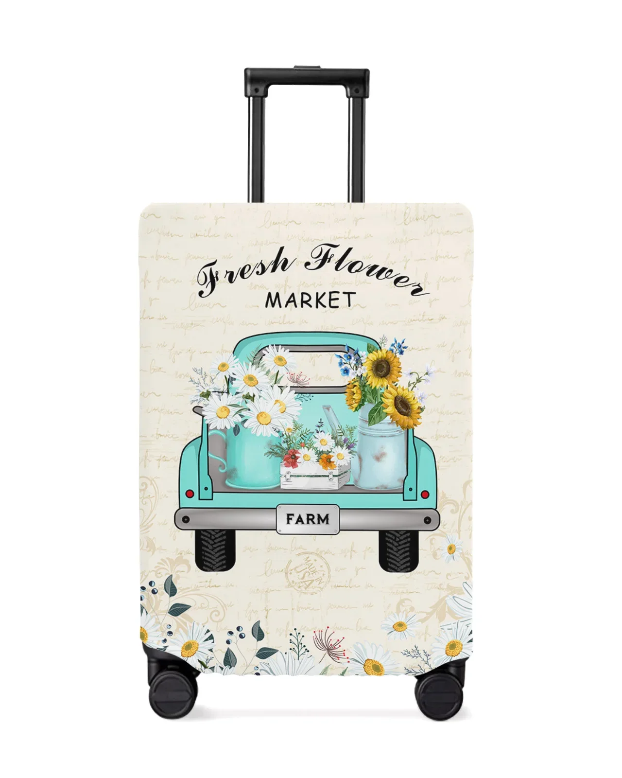 Retro Truck Daisy Sunflower Letter Travel Luggage Protective Cover Travel Accessories Suitcase Elastic Dust Case Protect Sleeve