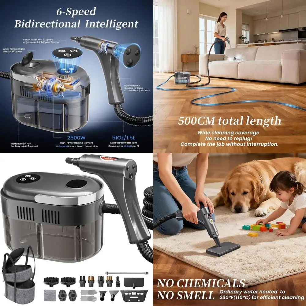 

Portable 1500W Steam Cleaner with 15s Heat-Up, 1.5L Tank, 6-Level Handle, 20PCS Accessories for Home and Car Cleaning