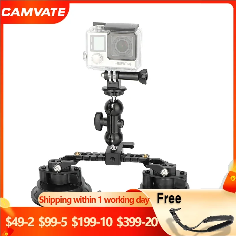 

CAMVATE Dual Suction Cup Mount Ball Head Holder with 1/4"3/8" Threads for GoPro Action Camera Monitor LED Video Light Phone Clip