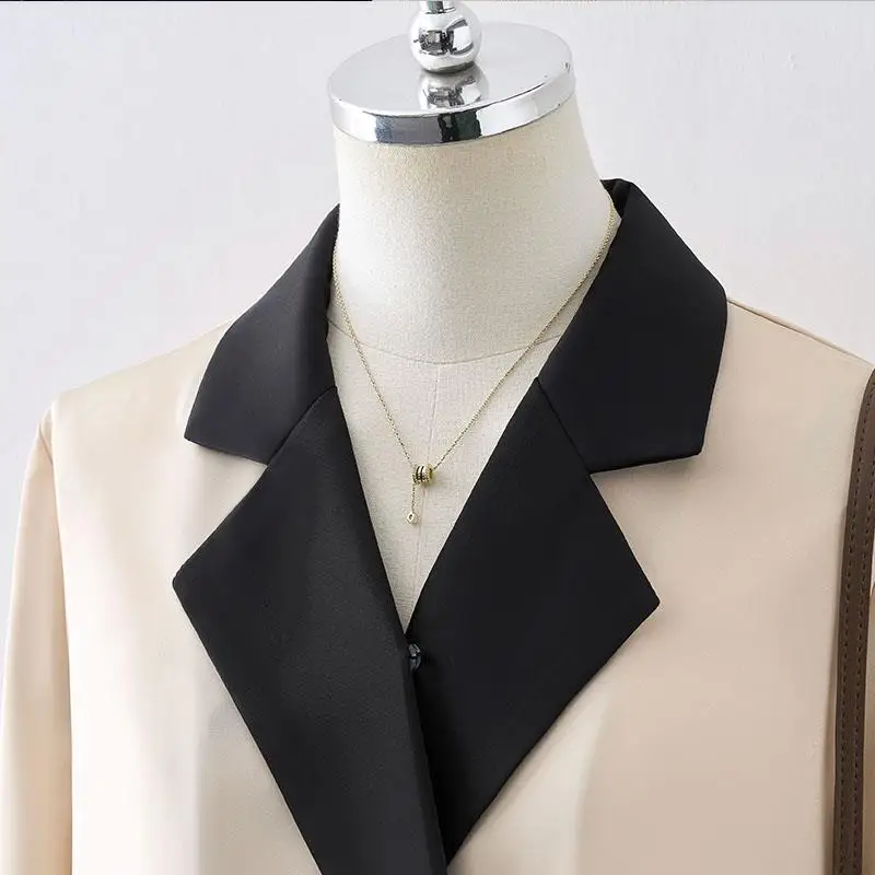 Suit Collar Chiffon Shirt Women\'s Spring 2022 New French Chic Blouse Shirt Design Niche Color Stitching Casual Shirt for Female