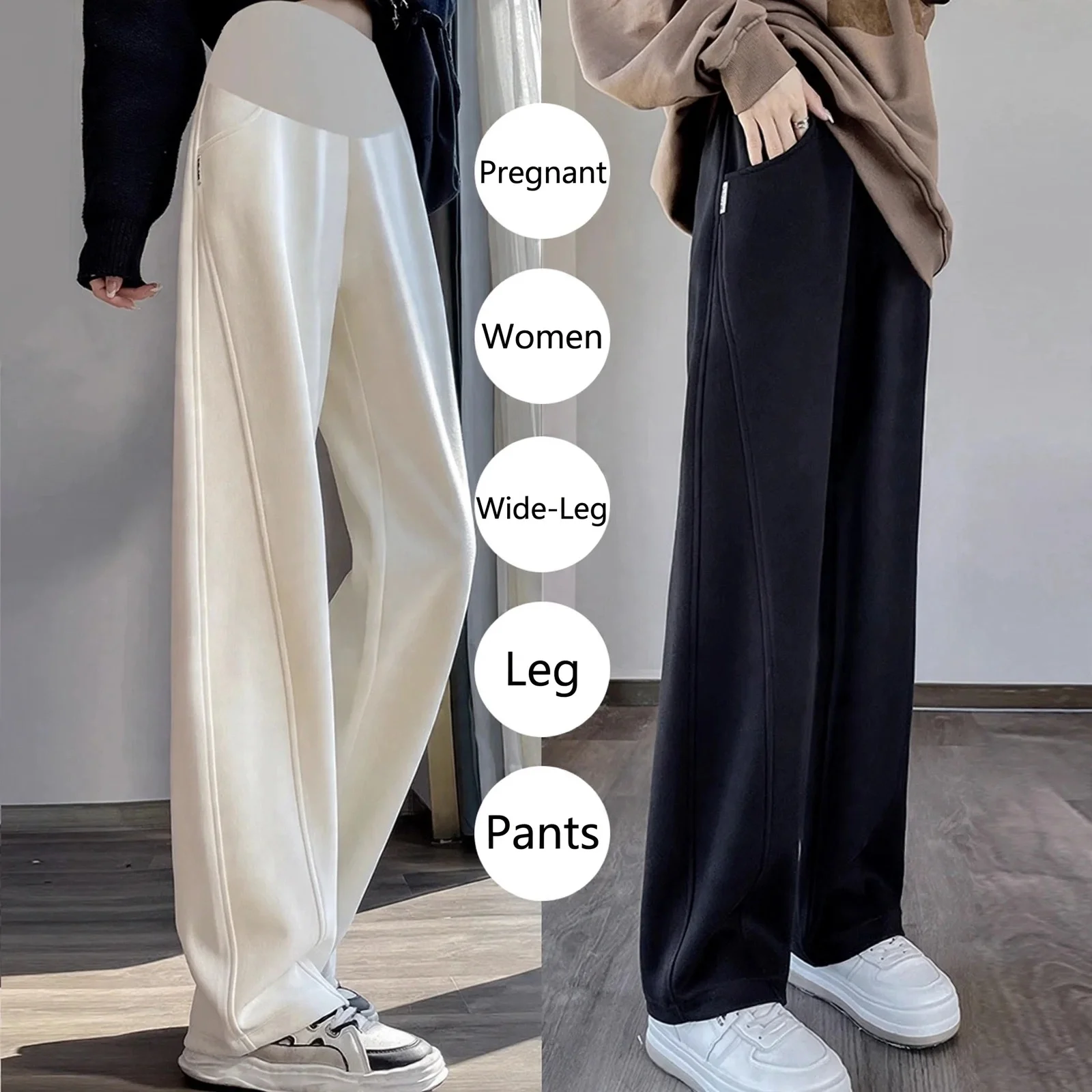 Maternity Pants Fleece Thickened Wide Leg Belly Support Plus Size Casual for Pregnant Women Autumn Winter Spring Summer Outer