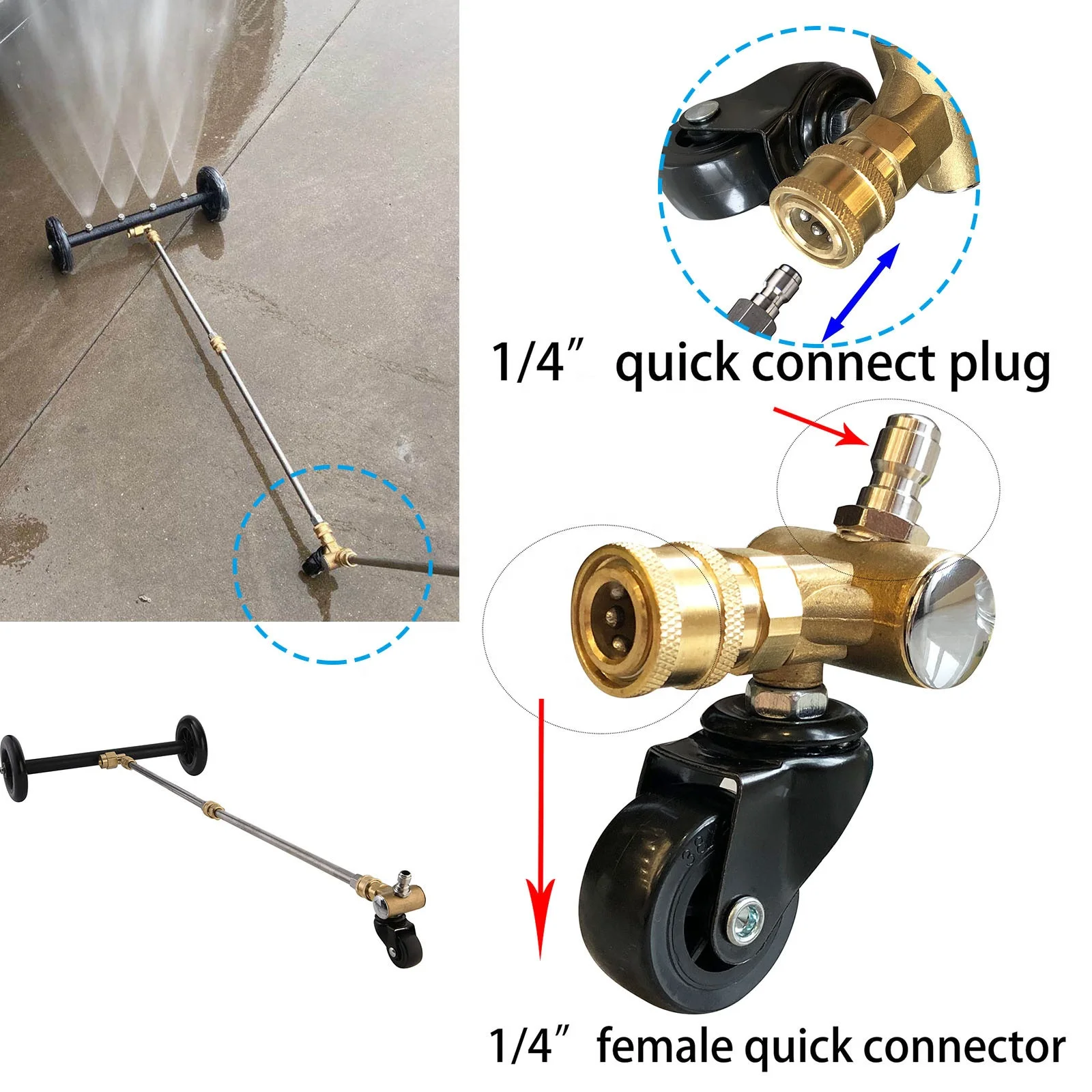 Chassis Cleaning Swivel Wheel Water Broom 1/4 Inch Quick Pressure Washer Gun Cleaner Adapter Foam Lance