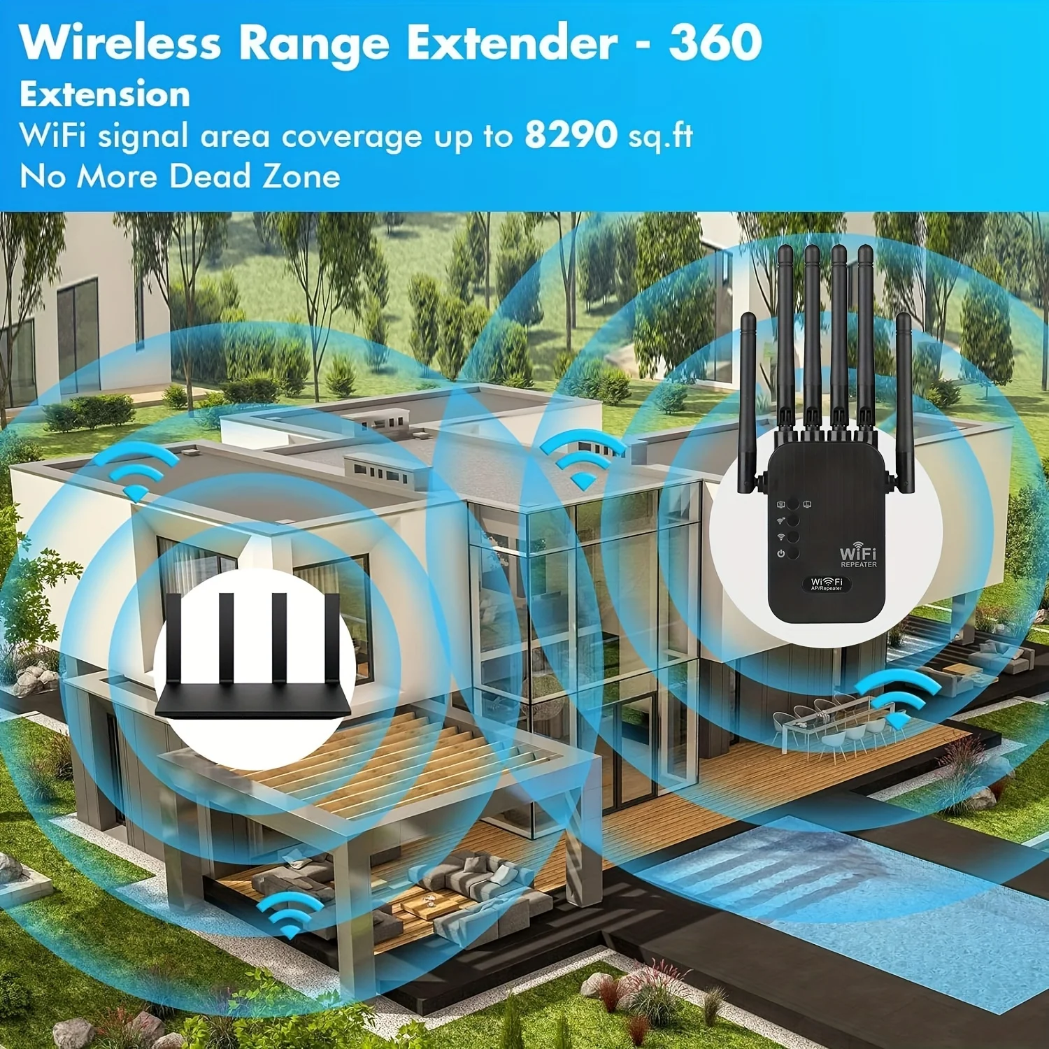 Dual Band Gigabit Ethernet Ports, WiFi 6 Extender, Works with Any Router, Universal Compatibility, 6 Antennas for 50+ Devices
