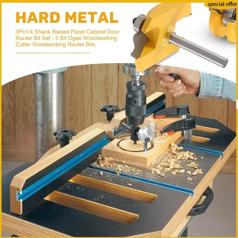 A50I 3 Stück 1/4 Schaft Erhöhte Panel Schrank Tür Router Bit Set – 3 Bit Ogee Holzbearbeitung Cutter Holzbearbeitung Router Bits