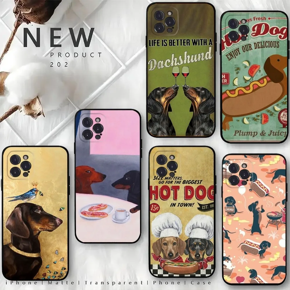 

Dachshund Dog Hot dog Phone Case For iPhone 16,15,14,13,12 Mini 11 Pro XR,X,XS,MAX 7,8 Plus Silicone Cover Soft Black