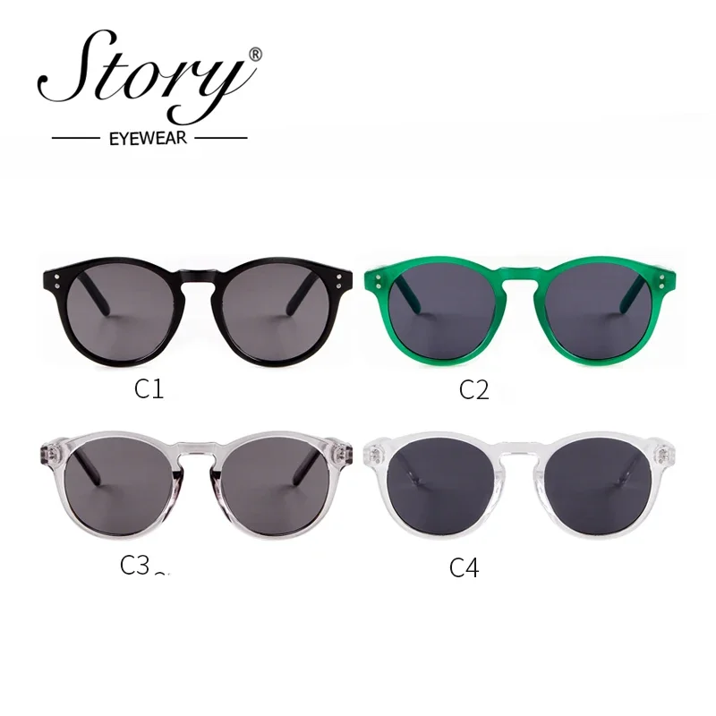 STORY Vintage Fashion Rivet Green Round Sunglasses Women Men 2022 New Brand Design Retro Classic Small Cateye Sun Glasses S3588N