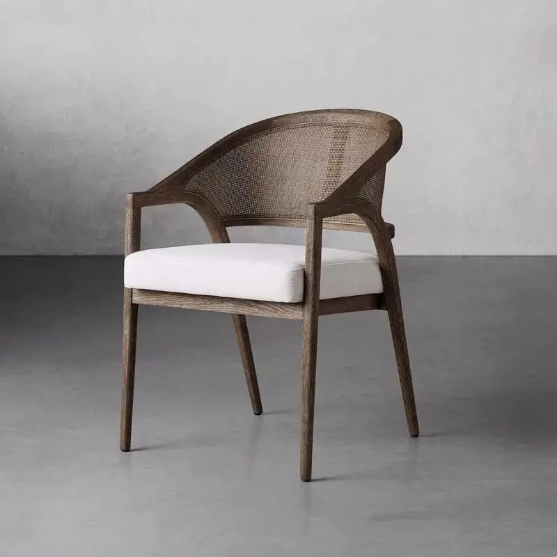 Nordic simple retro solid wood rattan dining chair backrest leisure chair model room reception restaurant dining table