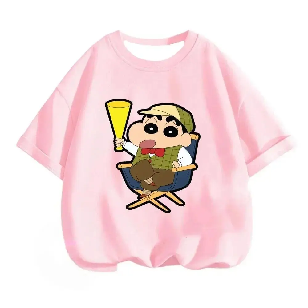 Crayon Shin Chan Director Print Casual T Shirt Cute Anime Short Sleeve Tee for Men Women Daily Wear