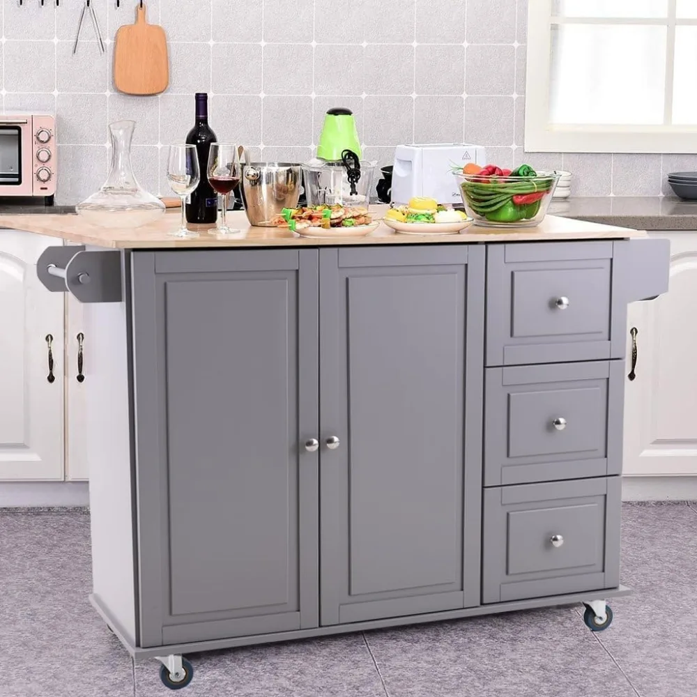 

PHI VILLA Kitchen Island Cart on Wheels - Mobile Kitchen Island with Drop Leaf, Rolling Kitchen Table with Storage